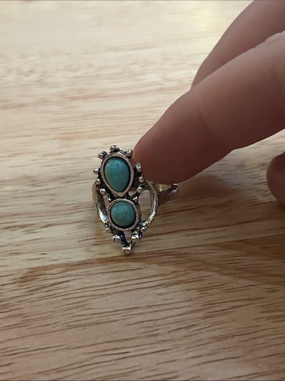 Sterling-Style Silver Ring with Turquoise Stones